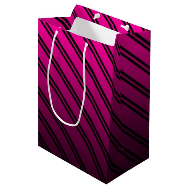 Sac Cadeau Moyen Dégradé rose et noir avec bandes noires (Devant Angle)