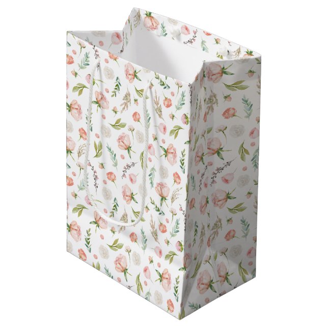 Sac Cadeau Moyen Délicat, Dainty Feminine Rose Floral (Devant Angle)