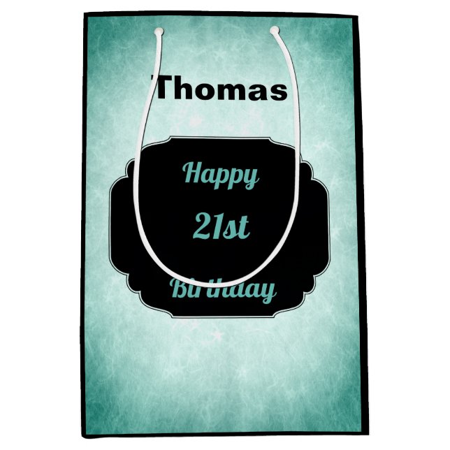 Sac Cadeau Moyen Denim Blue et noir 21e anniversaire (Devant)