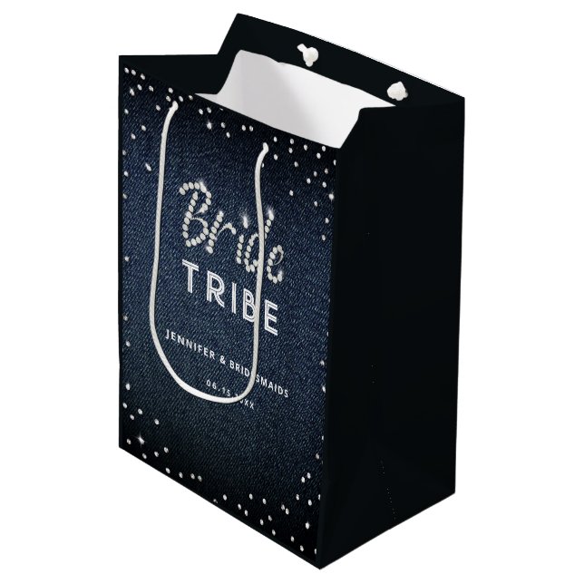 Sac Cadeau Moyen Denim Diamond Parties scintillant Sprinkings Bache (Devant Angle)