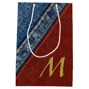 Sac Cadeau Moyen Denim et cuir de monogramme
