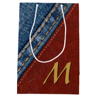 Sac Cadeau Moyen Denim et cuir de monogramme