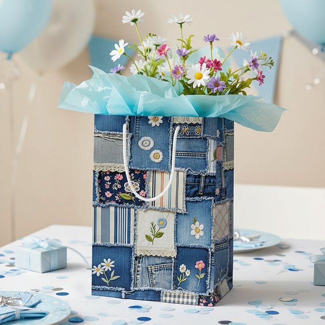 Sac Cadeau Moyen Denim Patchwork (Créateur téléchargé)