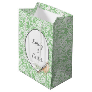Sac Cadeau Moyen Dentelle mariage sur Mint Green