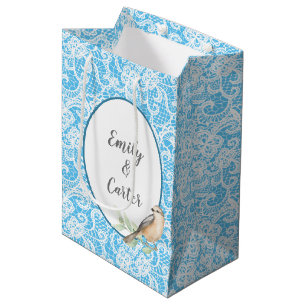 Sac Cadeau Moyen Dentelle mariage sur Turquoise