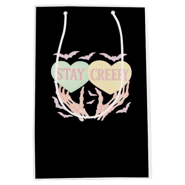 Sac Cadeau Moyen Déplaisant - Squelette Tenue De Main Coeurs Douce  (Devant)