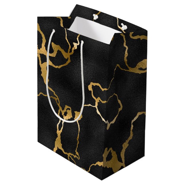 Sac Cadeau Moyen Design de luxe noir et or motif glam (Dos Angle)