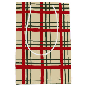 Sac Cadeau Moyen Design Tartan Plaid Noël Vintage