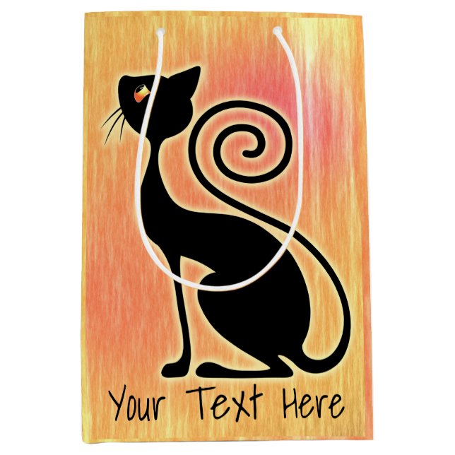 Sac Cadeau Moyen Design Vintage de chat noir (Devant)