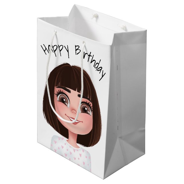 Sac Cadeau Moyen Dessin Anniversaire Sur Blanc (Devant Angle)