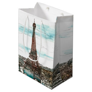 Sac Cadeau Moyen Destinations   Tour Eiffel Vintage à Paris