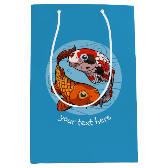 Sac Cadeau Moyen Deux amis de poissons de carpe de Koi nageant la (Devant)