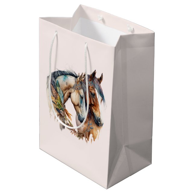 Sac Cadeau Moyen Deux beaux chevaux Boho occidental (Dos Angle)