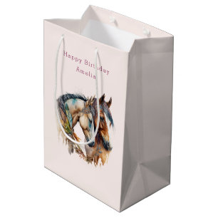 Sac Cadeau Moyen Deux beaux chevaux Boho Occidental Anniversaire
