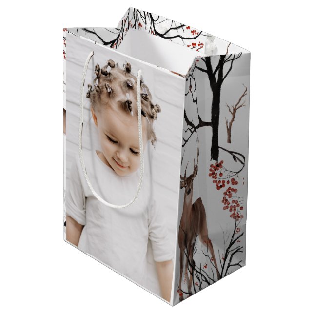 Sac Cadeau Moyen Deux cerfs d'hiver en fête Noël (Dos Angle)