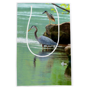 Sac Cadeau Moyen Deux hérons au bord de la rivière