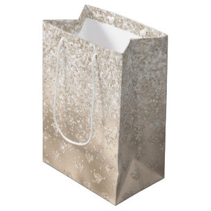 Sac Cadeau Moyen Diamants de Parties scintillant Gold White Glitz