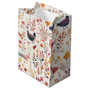 Sac Cadeau Moyen Dindes d'art populaire – Automne inspiré de la nat
