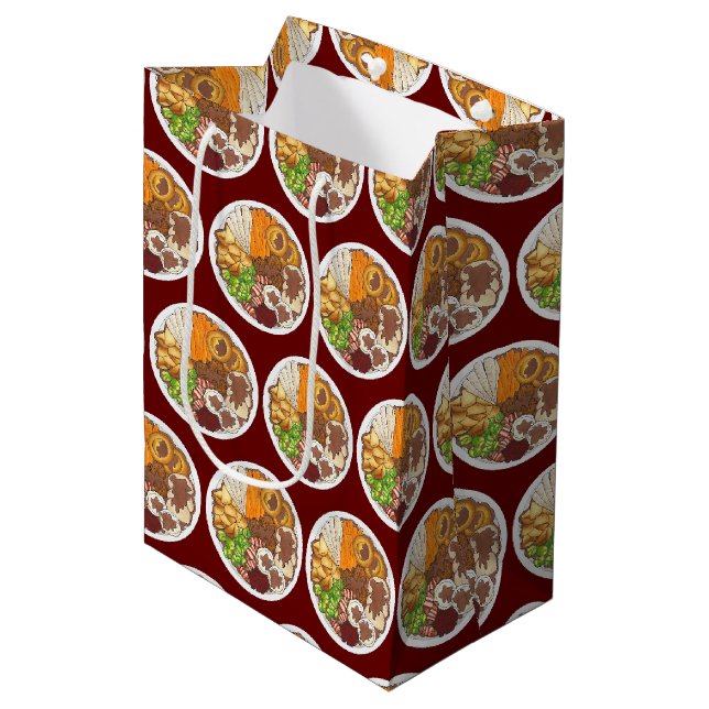 Sac Cadeau Moyen Dîner de Noël UK Festive British Food (Devant Angle)