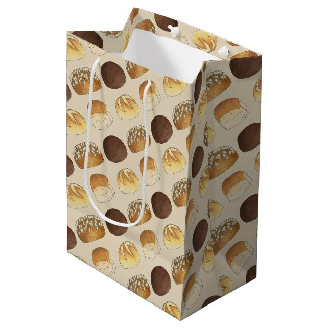 Sac Cadeau Moyen Dîner Pain Rolls Buns Boulangerie Baker Chef Foody (Devant Angle)