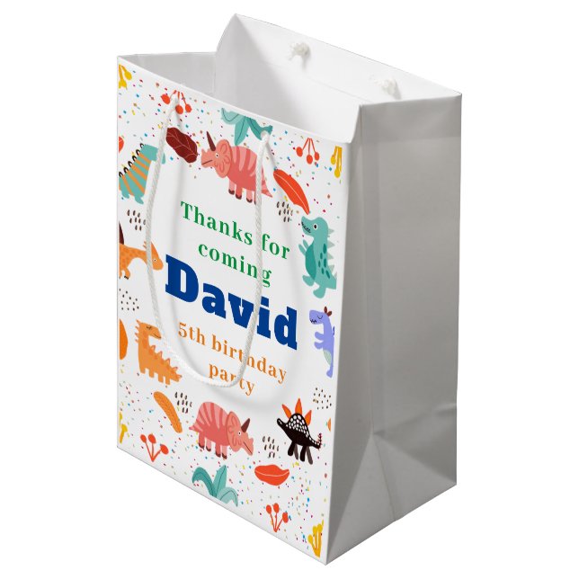 Sac Cadeau Moyen Dinosaur fête d'anniversaire papier à thème (Devant Angle)