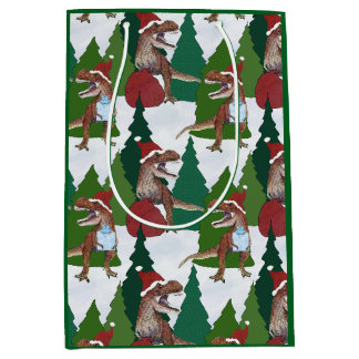 Sac Cadeau Moyen Dinosaur Noël T-Rex Père Noël