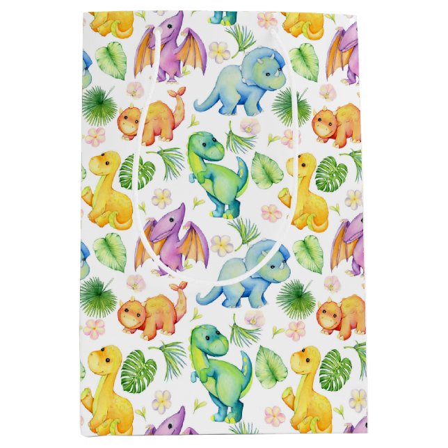 Sac Cadeau Moyen Dinosaure Bébé coloré (Devant)