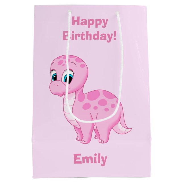 Sac Cadeau Moyen Dinosaure rose mignon de bébé (Dos)