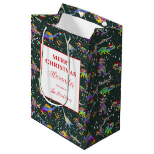 Sac Cadeau Moyen Dinosaures de Noël Personnalisé