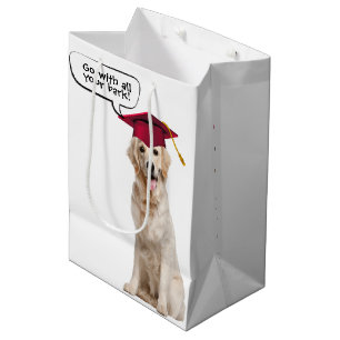 Sac Cadeau Moyen Diplômé Golden Retriever avec Casquette rouge