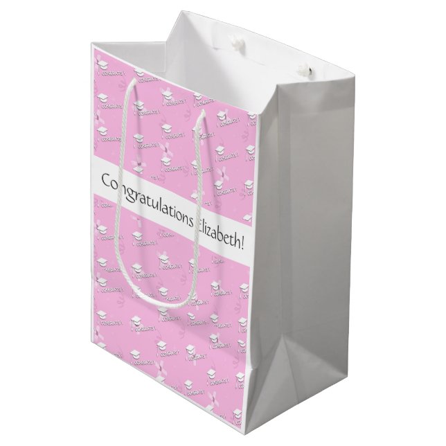 Sac Cadeau Moyen Diplôme rose personnalisé Collège de l'école secon (Devant Angle)