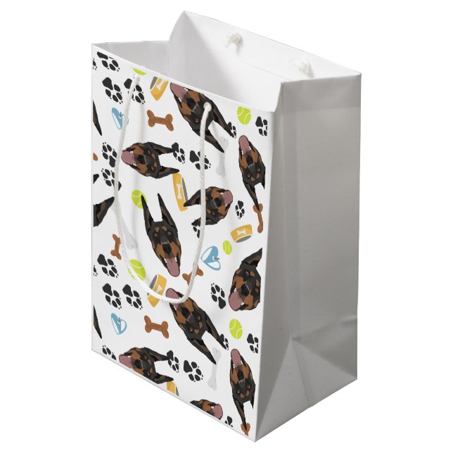 Sac Cadeau Moyen Dobermann de sourire de chien (Devant Angle)