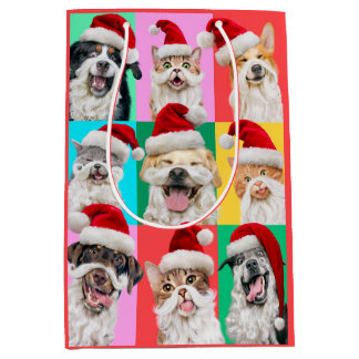 Sac Cadeau Moyen Dogs and Cats with Santa Beard
