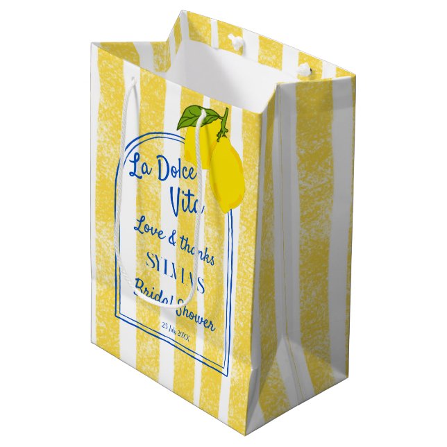 Sac Cadeau Moyen Dolce vita jaune rayures nuptiale Douche pour bébé (Devant Angle)