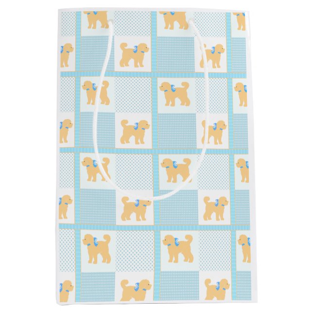 Sac Cadeau Moyen Doodle Chien Bleu Jaune mignon Amusant (Devant)