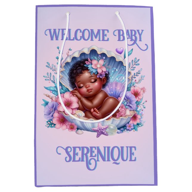 Sac Cadeau Moyen Dormir fille de bébé ethnique à Seashell Pastel (Devant)