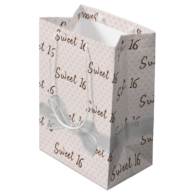 Sac Cadeau Moyen Douce 16 Anniversaire Bow sur les coeurs (Dos Angle)