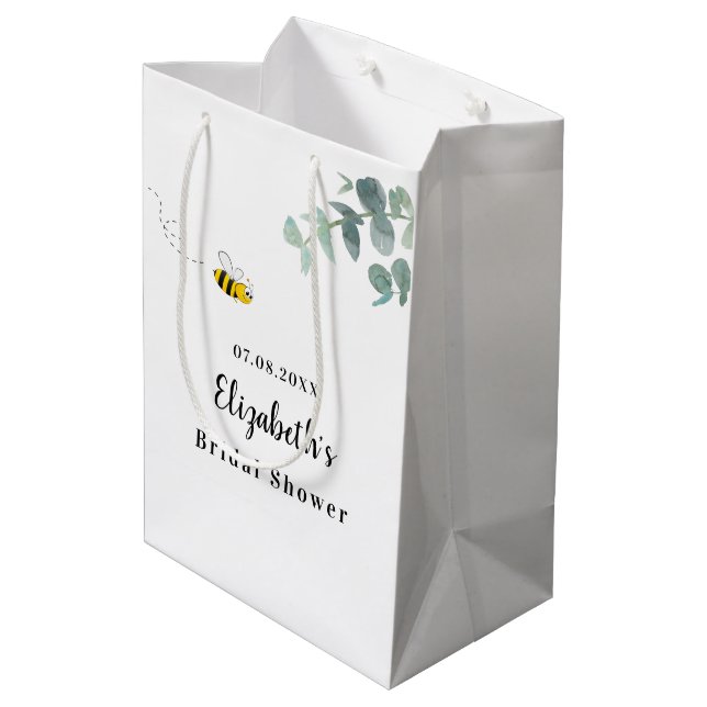 Sac Cadeau Moyen Douce ruche de mariage abeille eucalyptus verdure  (Dos Angle)