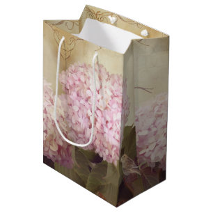Sac Cadeau Moyen Doucement été Hydrangea Blush Pink Gold Vintage