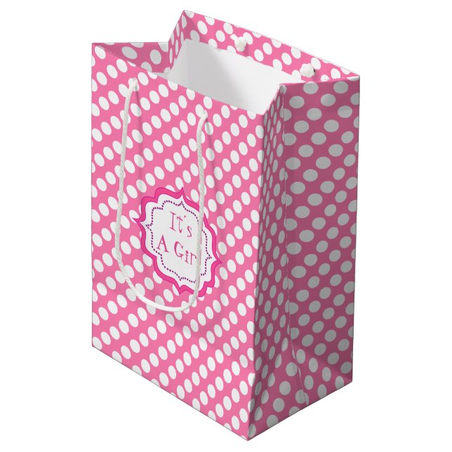 Sac Cadeau Moyen Douche de bébé, c'est une fille (Devant Angle)