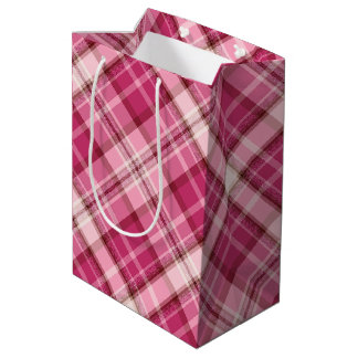 Sac Cadeau Moyen Doux rose diagonale En vichy Motif plat