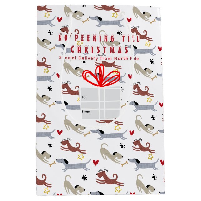 Sac Cadeau Moyen Doxie Merry & Bright Dachshund Noël (Devant)