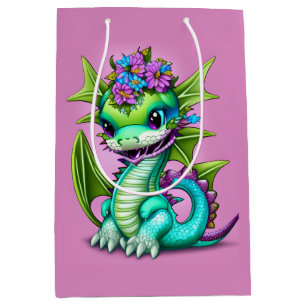 Sac Cadeau Moyen Dragon de bébé pourpre et vert