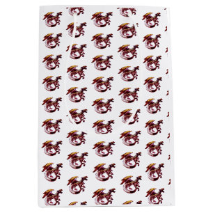 Sac Cadeau Moyen Dragon Fantastique Rouge Rubis sur Fond Blanc