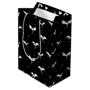 Sac Cadeau Moyen Dragons volants et étoiles sur arrière - plan noir