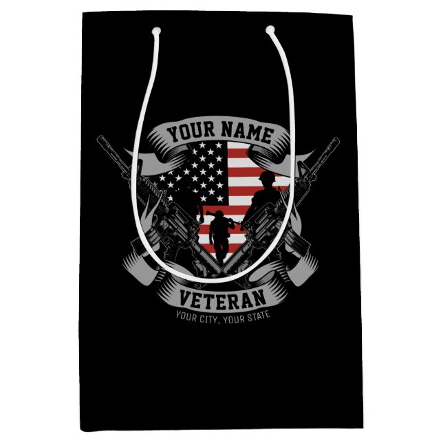 Sac Cadeau Moyen Drapeau américain personnalisé pour vétéran améric (Devant)