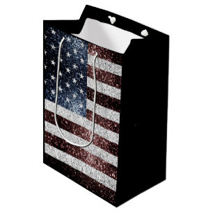 Sac Cadeau Moyen Drapeau américain rouge rustique blanc bleu scinti