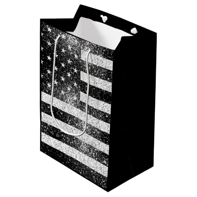 Sac Cadeau Moyen Drapeau américain Rustic Black White Grey Sparking (Devant Angle)