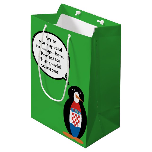 Sac Cadeau Moyen Drapeau croate Parlant Mme Penguin Personnalisé (Devant Angle)