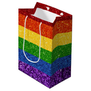 Sac Cadeau Moyen Drapeau de la Rainbow Pride de la Parties scintill